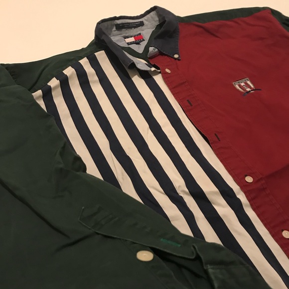 Vtg Tommy Hilfiger shirt Color blocking striped - Picture 3 of 7